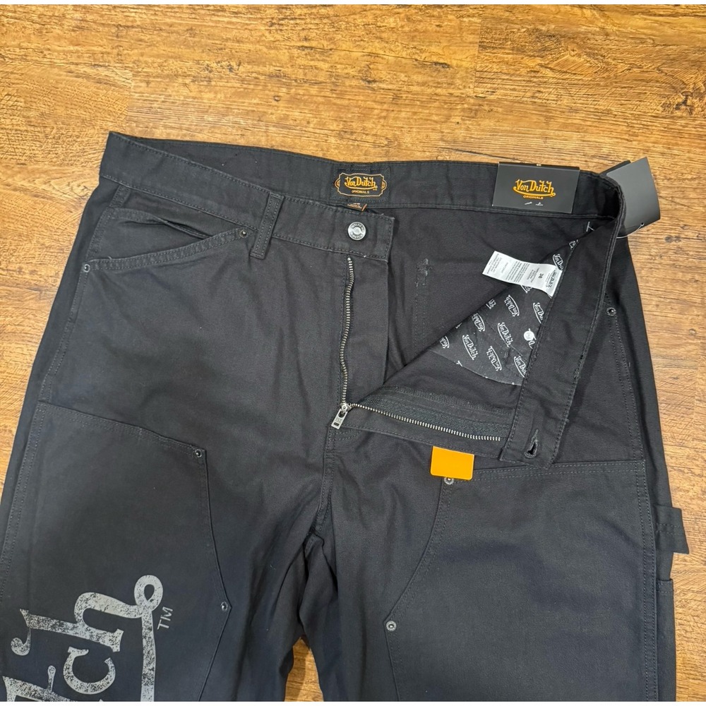 Von Dutch Black Logo Eye Patch Workwear Double Knee Carpenter Pants Men's 38x32 - Picture 4 of 10